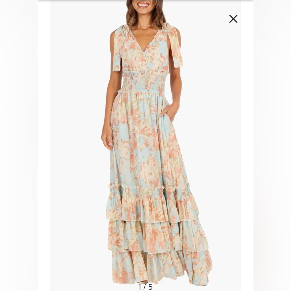 Petal & Pup Floral Maxi Dress - Light Blue and Peach